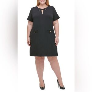 Tommy Hilfiger Black Scuba Crepe Grommet Top Pocket Short sleeved Dress Size 16